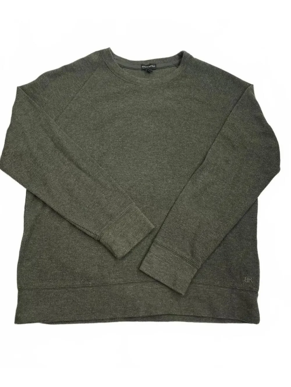 Banana Republic Normcore Green Waffle Knit Crewneck Pullover Sweater Size L
